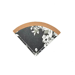 Black Imitation Leather Fan-Shaped Book Albums Menus Folders Corner Protectors, Flower Pattern, Black, 73x52x3mm