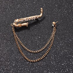 Musical Instruments British Style Alloy Crystal Rhinestone Hanging Chain Brooch, Golden, Musical Instruments, 140mm