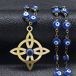 Golden Stainless Steel Witches Knot Wiccan Symbol Pendant Necklaces, with Enamel Evil Eye Link Chains, Golden, 15.75 inch(40cm)