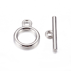 Platinum Alloy Toggle Clasps, Tibetan Style Jewelry Components, Cadmium Free & Lead Free, Platinum, Ring: 19x14mm, Bar: 2x22mm, Hole: 2.5mm