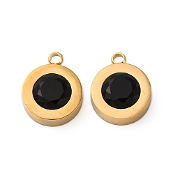 Черный 304 прелести нержавеющей стали, с кубического циркония, вакуумные покрытия, плоско-круглые, чёрные, 13.5x11x4.5 мм, отверстие : 1.8 мм