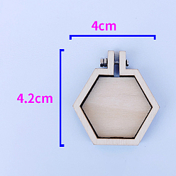 Hexagon Mini Wooden Embroidery Hoops, Embroidery Cross Stitch Hoops, for DIY Pendant Embroidery Frame Craft Ornaments, Hexagon Pattern, 42x40mm