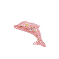 Salmon Resin Cabochons, with Paillette, Dolphin, Salmon, 34x19x6mm