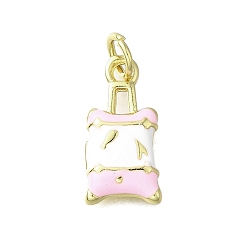 Pink Латунь эмаль подвески, с целью перехода в кольце, без кадмия и без свинца, долговечный, стойки покрытие, реальный 18 k позолоченный, подвески для чемодана, розовые, 16x8x2 мм, отверстие : 3.5 мм