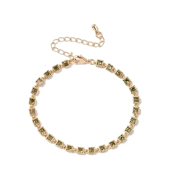 Светло-зеленый Коричневый Браслеты с квадратными звеньями из кубического циркония, украшения из латуни для женщин, реальный 18 k позолоченный, оливковый, 6-5/8 дюйм (16.7 см)