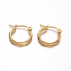 Real 18K Gold Plated Ion Plating(IP) 304 Stainless Steel Hoop Earrings, Hypoallergenic Earrings, Real 18K Gold Plated, 16x15.5x2mm, Pin: 0.6x1mm