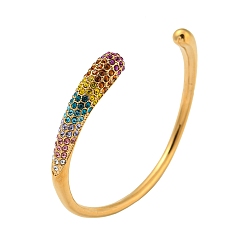 Golden 304 Stainless Steel Teardrop Cuff Bangle with Colorful Rhinestone, Golden, Inner Diameter: 2-1/2 inch(6.2cm)