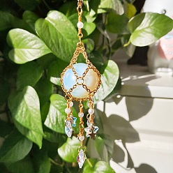 Opalite Glass Pendant Decoration, Suncatchers, with Titanium Steel Findings,  Synthetic Opalite Ball, 200~210mm