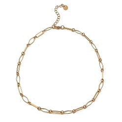 Real 18K Gold Plated 304 Stainless Steel Rhombus & Oval Link Chain Necklace, Real 18K Gold Plated, 16~16-1/8 inch(40.6~41cm)