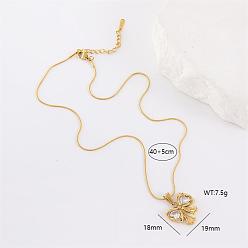 Золотой 304 Женское ожерелье с подвеской-бантом из нержавеющей стали с кристаллами и стразами, элегантный и сладкий, золотые, 15.75 дюйм (40 см)