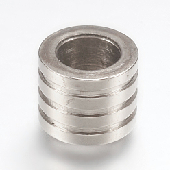 Stainless Steel Color 304 Stainless Steel Beads, Large Hole Beads, Grooved, Column, Stainless Steel Color, 10x8mm, Hole: 7mm
