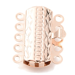 Rose Gold 304 Stainless Steel Box Clasps, Multi-Strand Clasps, 5-Strands, 10-Holes, Rectangle with Flower, Rose Gold, 19.5x14x3mm, Hole: 1.4mm