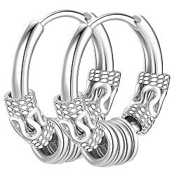 Stainless Steel Color 304 Stainless Steel Beaded Hoop Earrings, Dragon Pattern, Stainless Steel Color, 14x2.5mm
