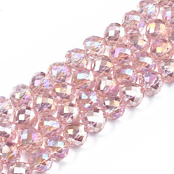Pink Transparent Glass Beads Strands, Faceted, AB Color Plated, Teardrop, Pink, 8x8mm, Hole: 1.5mm, about 69~71pcs/strand, 20.67 inch~21.85 inch(52.5cm~55.5cm)