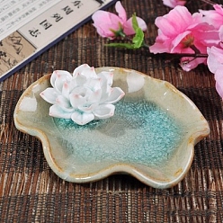 Cyan Porcelain Incense Burners,  Lotus with Leaf Incense Holders, Home Office Teahouse Zen Buddhist Supplies, Cyan, 110x110mm