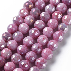 Old Rose Opaque Baking Painted Glass Beads Strands, Faceted, Round, Old Rose, 10x9.5mm, Hole: 1.2mm, about 45pcs/strand, 14.96''(38cm)