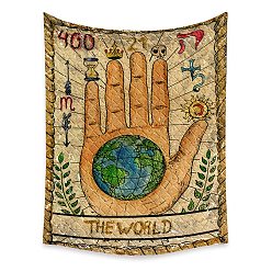 Dark Cyan Tarot Tapestry, Polyester Bohemian Wall Hanging Tapestry, for Bedroom Living Room Decoration, Rectangle, The World XXI, 950x730mm