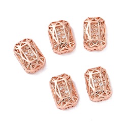 Champagne Gold Eco-friendly Brass Micro Pave Cubic Zirconia Multi-strand Links, Rack Plating, Cadmium Free & Lead Free, Rectangle Octagon, Rose Gold, Champagne Gold, 12x8x5mm, Hole: 1.2mm