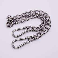 Stainless Steel Color 304 Stainless Steel Bearing Chain, with Carabiner, Stainless Steel Color, 75.5cm, link: 28x20x6mm, swivel clasps: 70x35x7mm