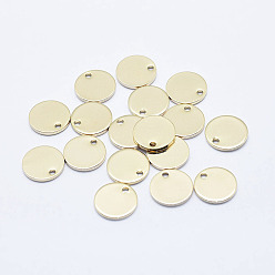 Real 18K Gold Plated Brass Charms, Long-Lasting Plated, Real 18K Gold Plated, Nickel Free, Flat Round, 10x1mm, Hole: 1mm