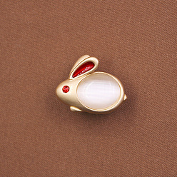 Matte Gold Color Easter Alloy Enamel Pendants, with Cat Eye Beads, Rabbit, Matte Gold Color, 16.8x13.8mm