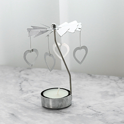 Heart Stainless Steel Rotating Candlestick Tealight Candle Holder, for Wedding Christmas Party Decoration, Heart Pattern, 120mm