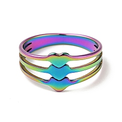 Rainbow Color Ionenplattierung (ip) 201 Dreifach-Herz-Fingerring aus Edelstahl zum Valentinstag, Regenbogen-Farb, us Größe 6 (16.5 mm)