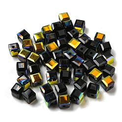Black Electroplate Glass Beads, Faceted, Cube, Black, 5.5x5.5x5.5mm, Hole: 1.6mm , 100pcs/bag