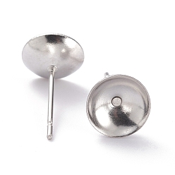 Stainless Steel Color 304 Stainless Steel Stud Earring Settings, Cone, Stainless Steel Color, 8x0.3mm, Inner Diameter: 7mm, Pin: 0.7mm