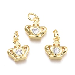 Прозрачный Латунные микро проложить кубического циркония подвески, с целью перехода в кольце, корона с крестом, реальный 18 k позолоченный, прозрачные, 11x10.3x2.7 мм, перемычки: 5x0.8 мм, внутренний диаметр: 3 мм