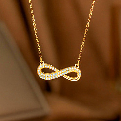 Золотой Подвеска в виде знака бесконечности из латуни с прозрачными кубическими циркониями ко Дню святого Валентина 304 Цепочка из нержавеющей стали для женщин, золотые, 15.75 дюйм (40 см)