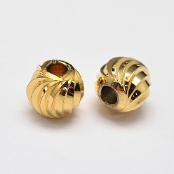 Golden Rack Plating Brass Corrugated Round Spacer Beads, Golden, 4mm, Hole: 1.5mm