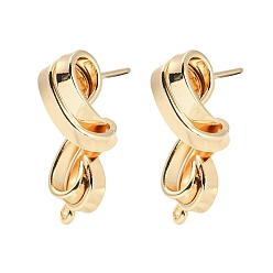 Real 18K Gold Plated Brass Stud Earrings Findings, with Loops, Twist, Real 18K Gold Plated, 28x10mm, Hole: 1.4mm, Pin: 10x0.8mm