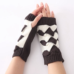 Coconut Brown Polyacrylonitrile Fiber Yarn Knitting Fingerless Gloves, Two Tone Winter Warm Gloves with Thumb Hole, Coconut Brown & White, 200x100mm
