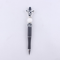 Black Plastic Ball-Point Pen, Beadable Pen, for DIY Personalized Pen with Silicone Cow Beads, Black, 150mm