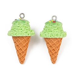 Светло-зеленый Непрозрачные подвески смолы, имитация еды, с железной петлей с платиновым покрытием, мороженое прелести, светло-зеленый, 36~37.5x20 мм, отверстие : 2 мм