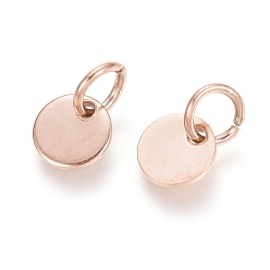Rose Gold Ion Plating(IP) 304 Stainless Steel Charms, Stamping Blank Tag, with Jump Rings, Flat Round, Rose Gold, 6x0.7mm, Hole: 3.5mm