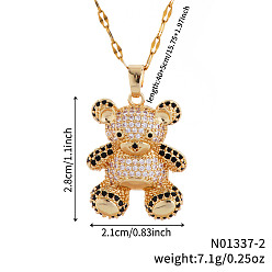 Черный Милые мультяшные латунные кубические циркониевые медвежьи подвески на праздники, золотые, чёрные, 15.75 дюйм (40 см)