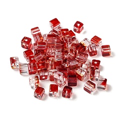 FireBrick Two Tone Transparent Glass Beads, Cube, FireBrick, 6x6x7mm, Hole: 1.4mm, about 500pcs/bag