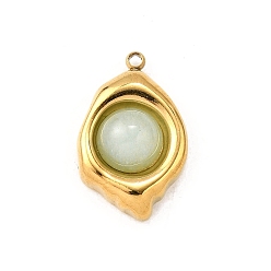 Зеленый Авантюрин 304 подвески из нержавеющей стали с натуральным зеленым авантюрином овальной формы, ионное покрытие (ip), 21x13.5x6.5 мм, отверстие : 1.5 мм