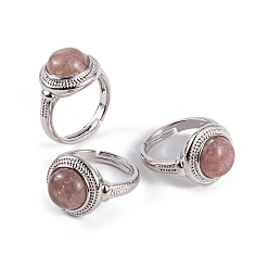 Клубничный Кварц Круглые регулируемые кольца из натурального клубничного кварца, латунные кольца с платиновым покрытием для женщин и мужчин, внутренний диаметр: 18 мм