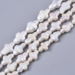 Seashell Color Natural Baroque Pearl Keshi Pearl Beads Strands, Cultured Freshwater Pearl, Cross, Seashell Color, 14~17x9~10x4~6mm, Hole: 0.8mm, about 27pcs/Strand, 16.14 inch(41cm)