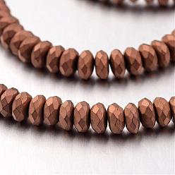 Copper Plated Electroplate Non-magnetic Synthetic Hematite Bead Strands, Frosted, Rondelle, Copper Plated, 4x3mm, Hole: 1mm, about 130pcs/strand, 15.7 inch