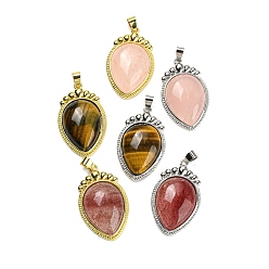 Mixed Stone Natural Mixed Gemstone Pendants, Carrot Charms with Rack Plating Platinum & Golden Tone Brass Findings, Lead Free & Cadmium Free, 36.5x22.5x7~7.5mm, Hole: 4x6.5mm