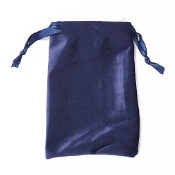Marine Blue Velvet Jewelry Drawstring Bags, with Satin Ribbon, Rectangle, Marine Blue, 15x10x0.3cm