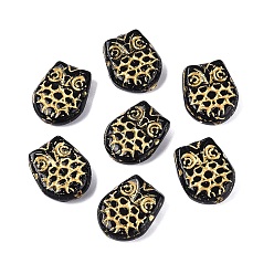 Черный Стеклянные бусины в виде совы, золотой металл обвитыми, чёрные, 18x15x5.5~6.5 мм, отверстие : 1 мм