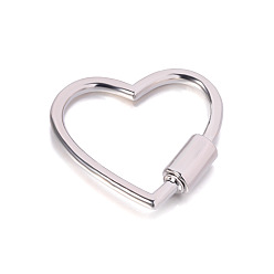 Platinum Alloy Heart-shaped Locking Carabiner Clasps, Platinum, 30x28mm