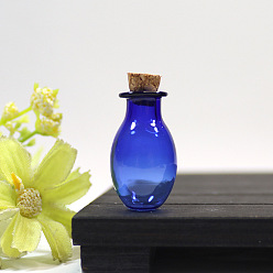 Blue Glass Bead Containers, Wishing Bottle with Cork, Blue, 1.5x2.7cm