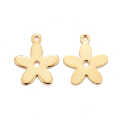 Real 24K Gold Plated 201 Stainless Steel Pendants, Flower, Real 24k Gold Plated, 15.5x13x0.8mm, Hole: 1.4mm