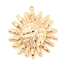 Real 18K Gold Plated Rack Plating Brass Pendants, Textured, Sun Charm, Real 18K Gold Plated, 31x28x4mm, Hole: 1.5mm